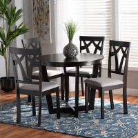 Baxton Studio Telma-Grey/Dark Brown-5PC Dining Set Telma Modern and Contemporary Grey Fabric Upholstered and Dark Brown Finished Wood 5-Piece Dining Set<